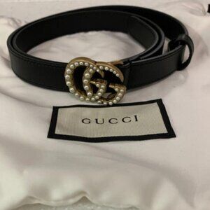 Authentic Gucci GG Pearl Buckle Leather Belt - 95cm